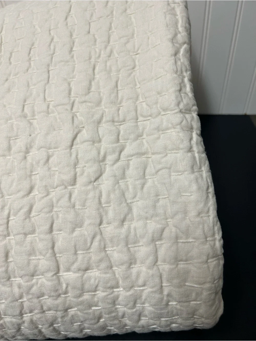 Pottery Barn Pick-Stitch Handcrafted Cotton Linen Quilt